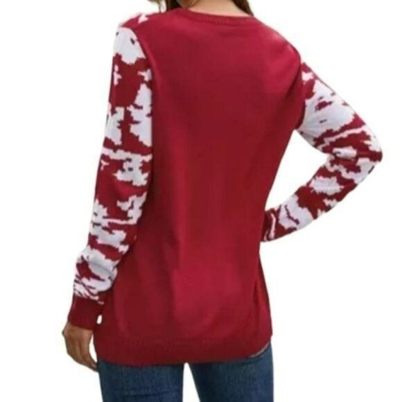 Womens Size S Red Pullover Christmas Ugly Sweater Santa Snowflakes Print Knit - Picture 4 of 7
